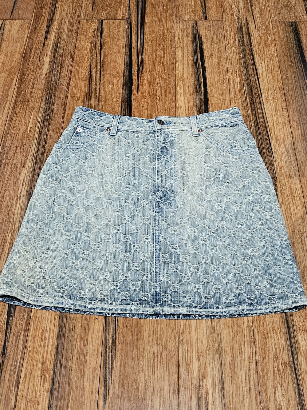 Gucci Light Blue Monogram Denim Mini Skirt Size 40 - Picture 2 of 5